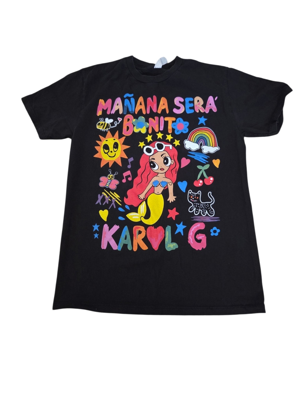 Womens Black Graphic Tee - Mañana Será Bonito Mermaid Design